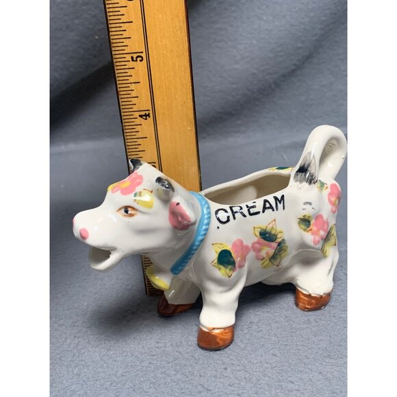 Vintage Cow-Shaped Creamer with Floral Design & "Cream" Label - Picture 7 of 11